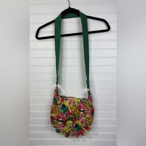 Floral & green polka dot cloth crossbody handmade purse. One size.